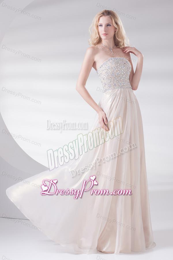 Empire Strapless Sleeveless Beading and Ruching Lace-up Champagne Prom Dress