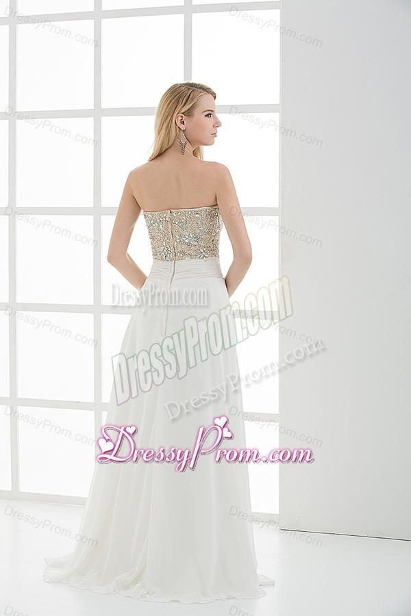 High Slit Sweetheart Beading and Ruching Floor-length Prom Dress
