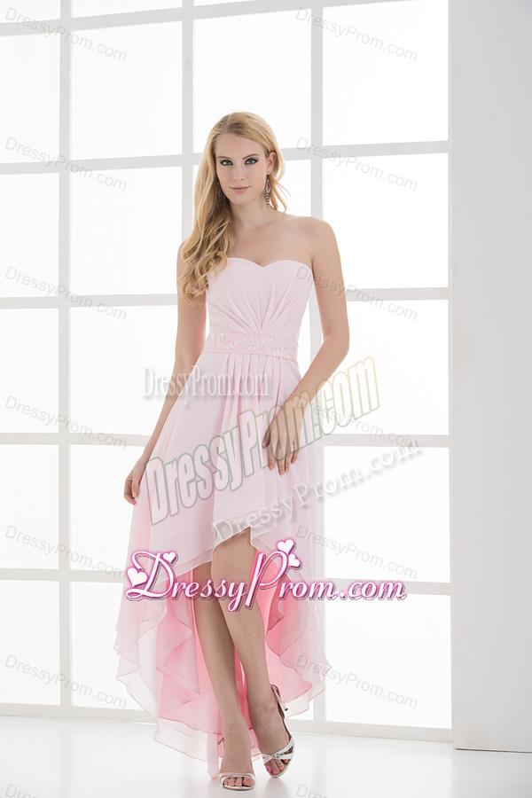 High-low Sweetheart Chiffon Baby Pink EmpireProm Dress with Beading