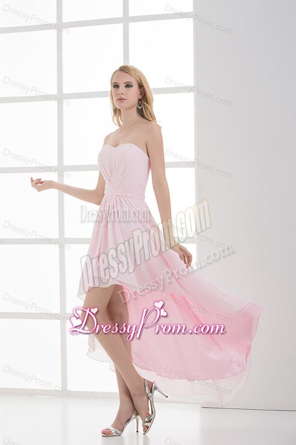 High-low Sweetheart Chiffon Baby Pink EmpireProm Dress with Beading