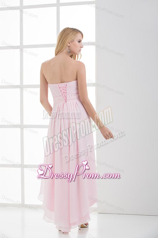 High-low Sweetheart Chiffon Baby Pink EmpireProm Dress with Beading