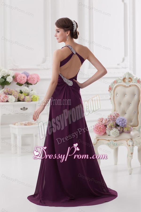 One Shoulder Empire Ruching and High Slit Backless Prom Dress