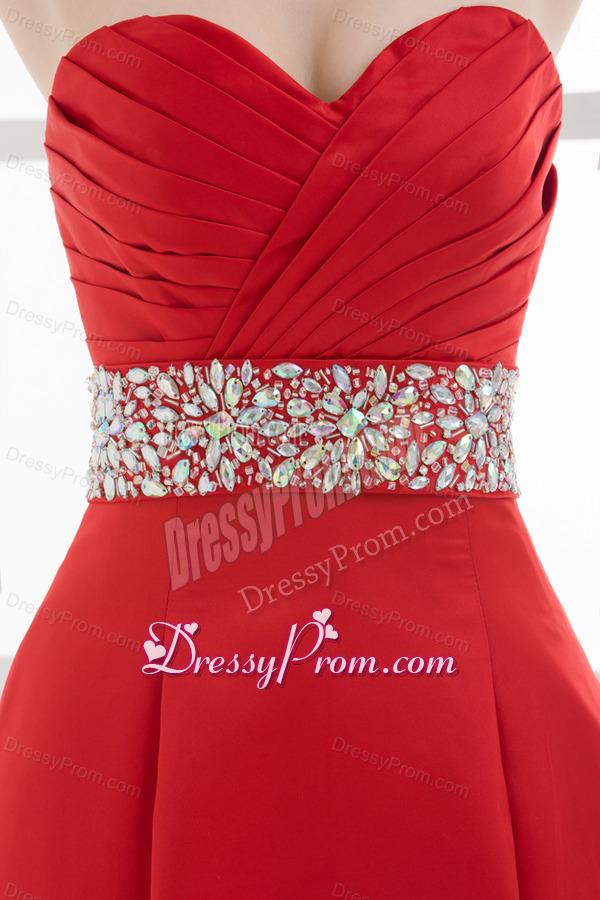 Red Mermaid Sweetheart Sleeveless Beading and Ruching Prom Dress