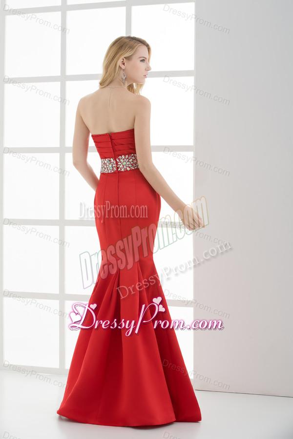 Red Mermaid Sweetheart Sleeveless Beading and Ruching Prom Dress