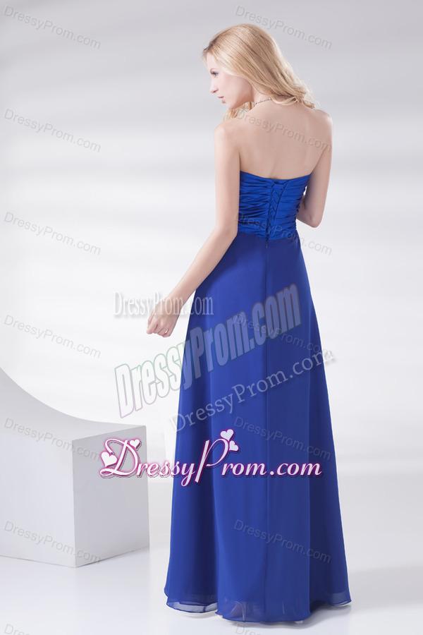 Royal Blue Sweetheart Beading and Ruching Prom Dress with Long