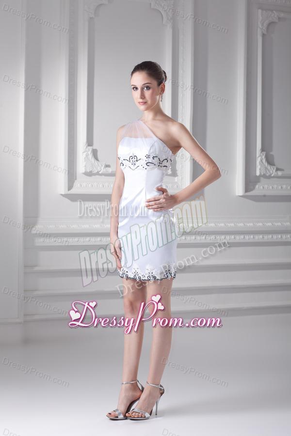 White One Shoulder Taffita Mini-length Prom Dress with Appliques and Ruching