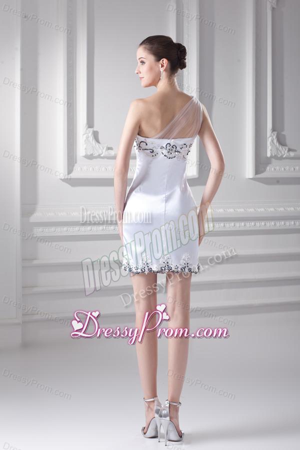 White One Shoulder Taffita Mini-length Prom Dress with Appliques and Ruching
