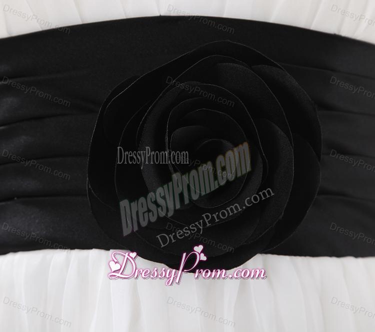 A-line Chiffon White Haltor Top Knee-length Hand Made Flower Prom Dress