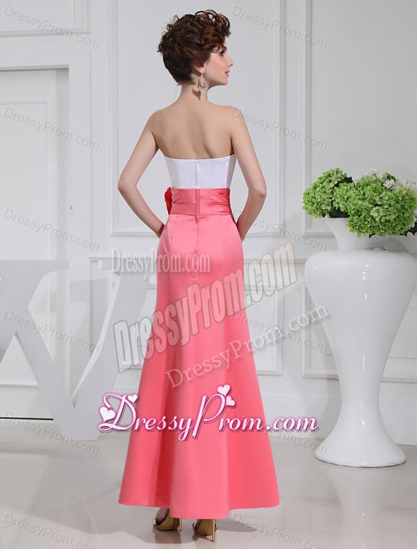A-line Prom Dress with Hand Made Flowers Swaetheart Taffeta Watermelon