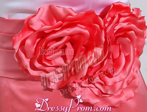 A-line Prom Dress with Hand Made Flowers Swaetheart Taffeta Watermelon