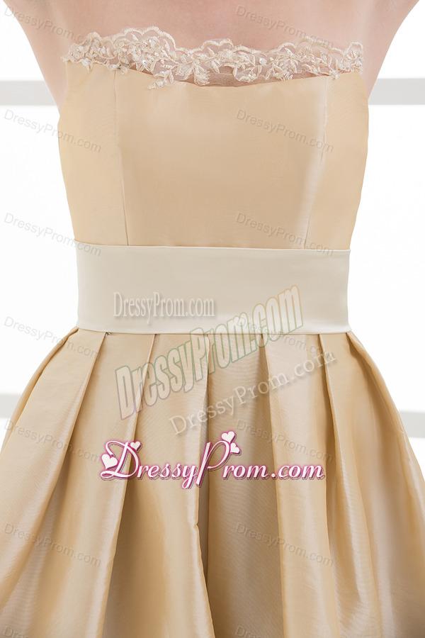 A-line Strapless Sleeveless Embroidery Champagne Prom Dress
