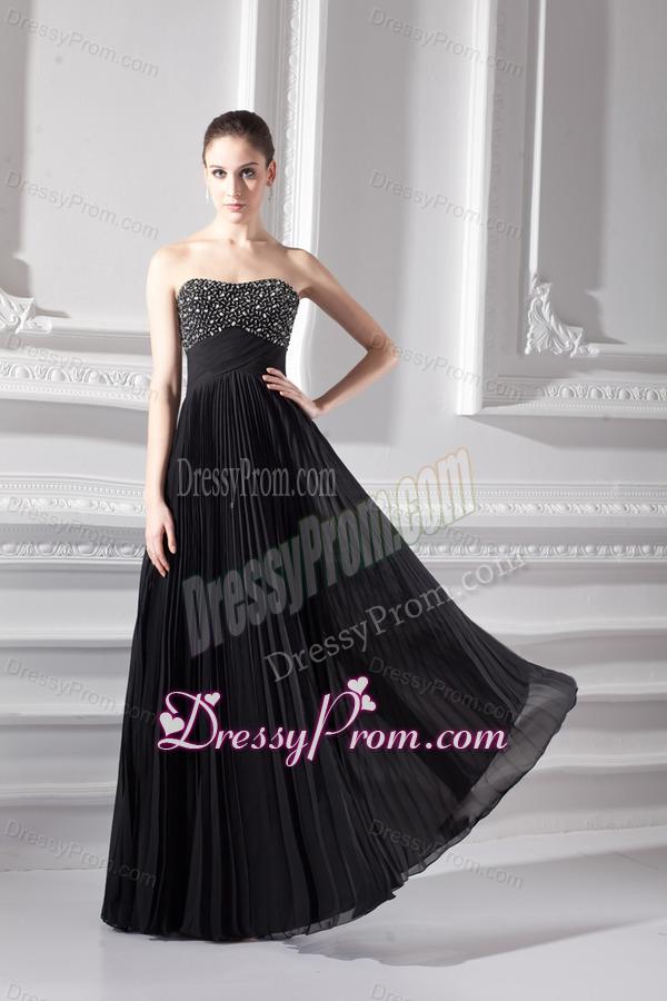 Chiffon A-line Strapless Prom Dress with Beading and Pleats