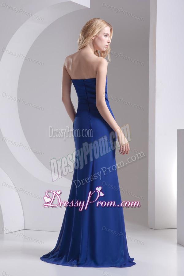 Column Blue Sweetheart Beading High Slit Chiffon Prom Dress