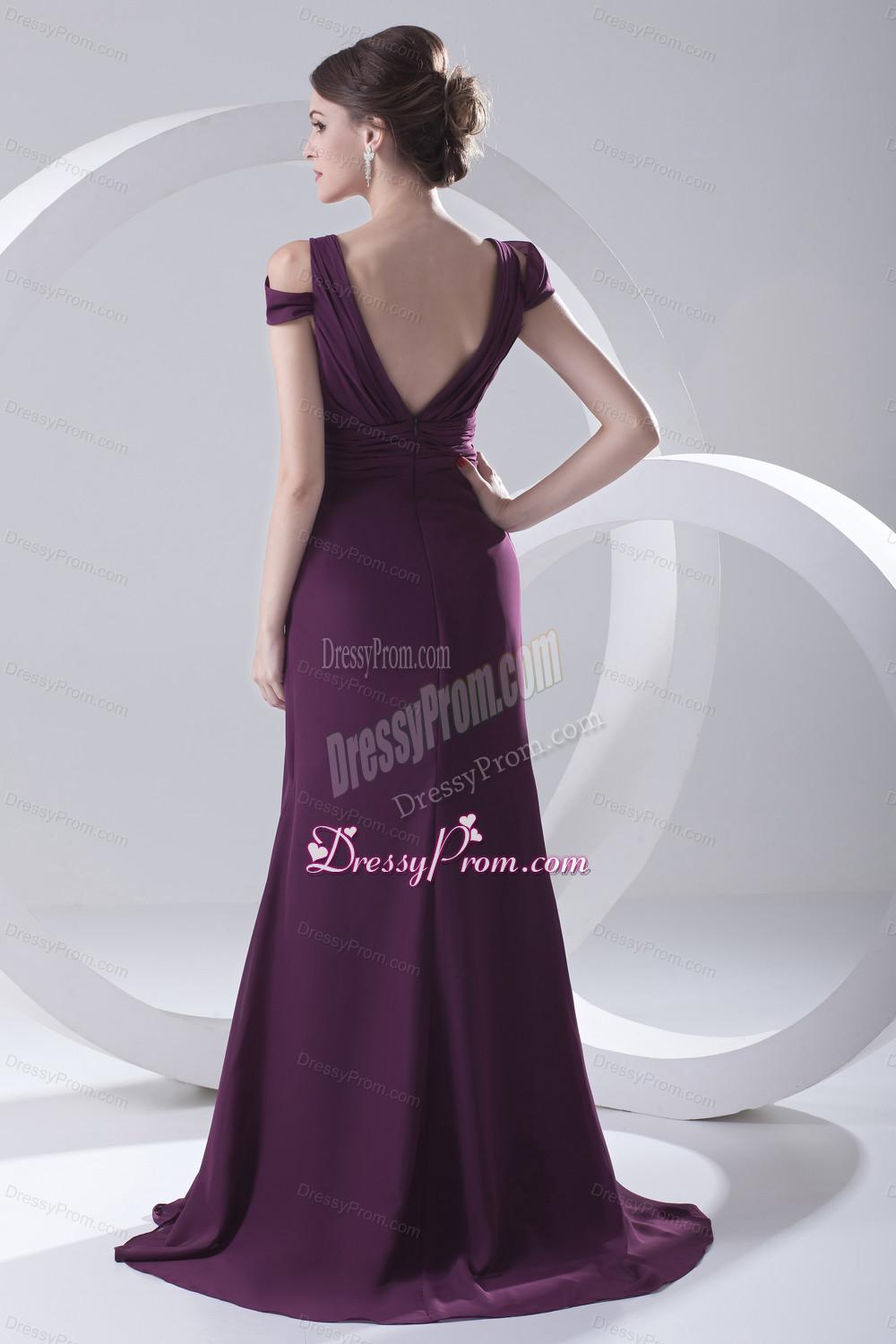 Column Burgundy Ruching Straps Cap Sleeves Dresses for Prom