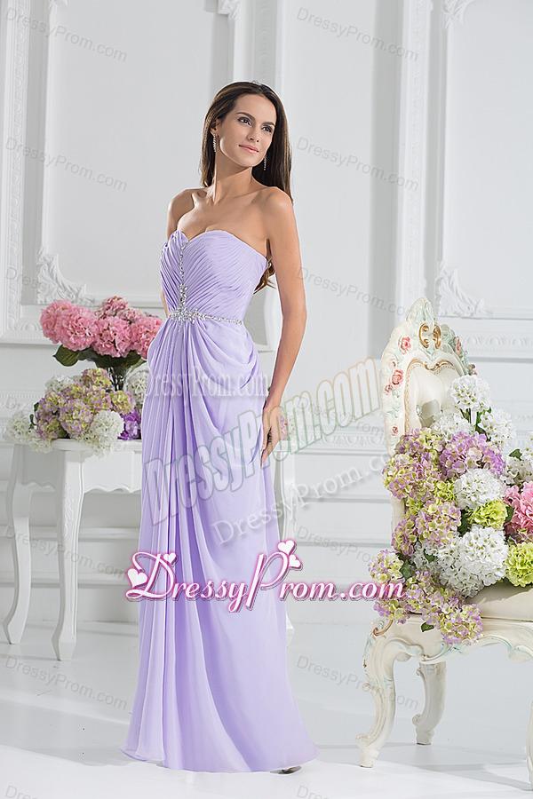 Column Sweetheart Floor-length Ruching Lavender Prom Dress