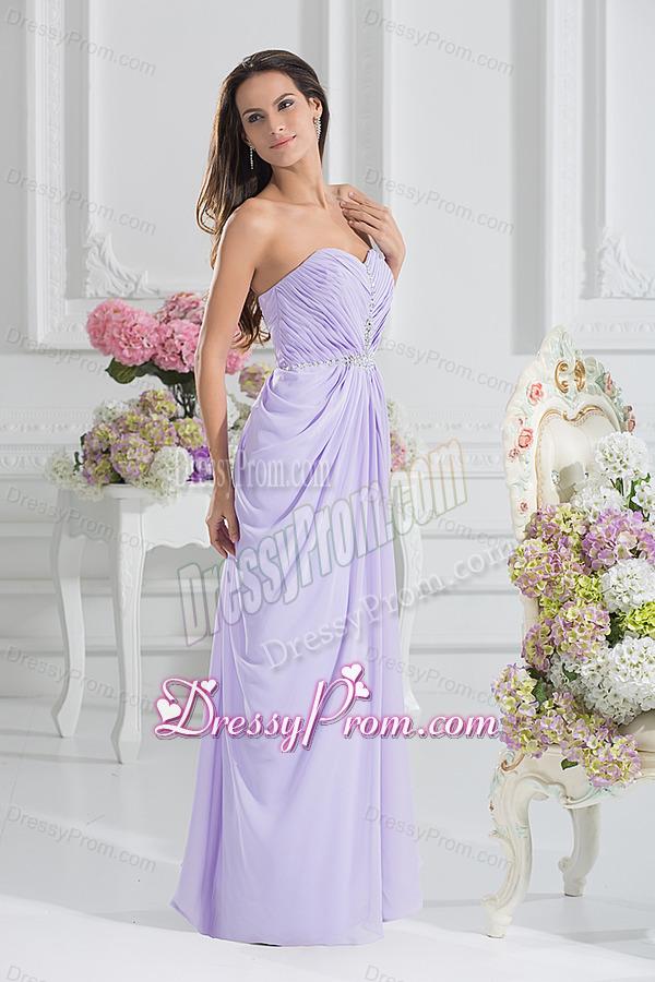 Column Sweetheart Floor-length Ruching Lavender Prom Dress