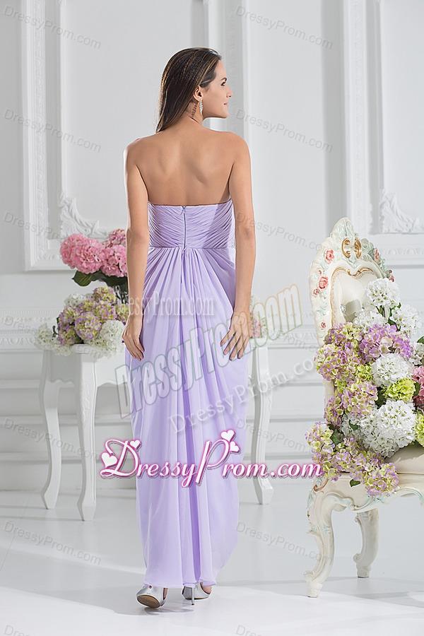 Column Sweetheart Floor-length Ruching Lavender Prom Dress
