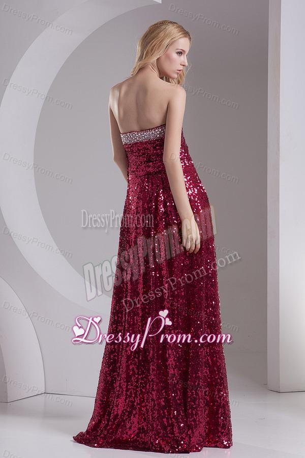 Empire Burgundy Sweetheart Beading Sequins Floor-length Prom Dress