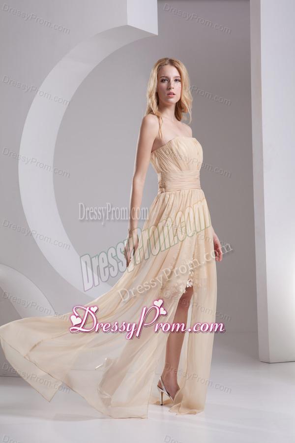 Empire Champagne Strapless Chiffon Prom Dress with Ruching