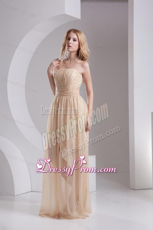 Empire Champagne Strapless Chiffon Prom Dress with Ruching