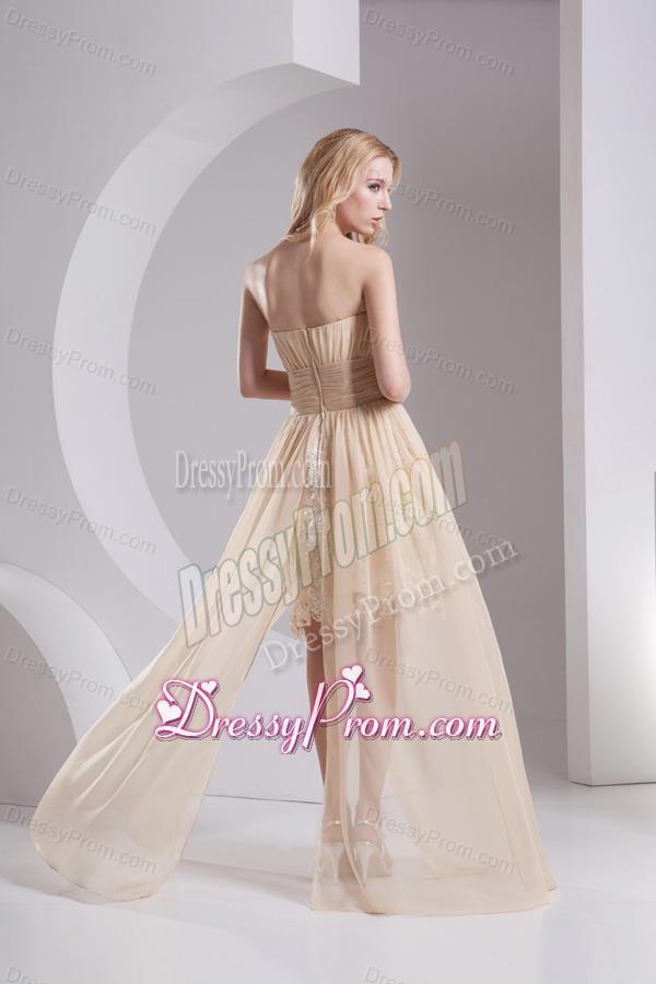 Empire Champagne Strapless Chiffon Prom Dress with Ruching