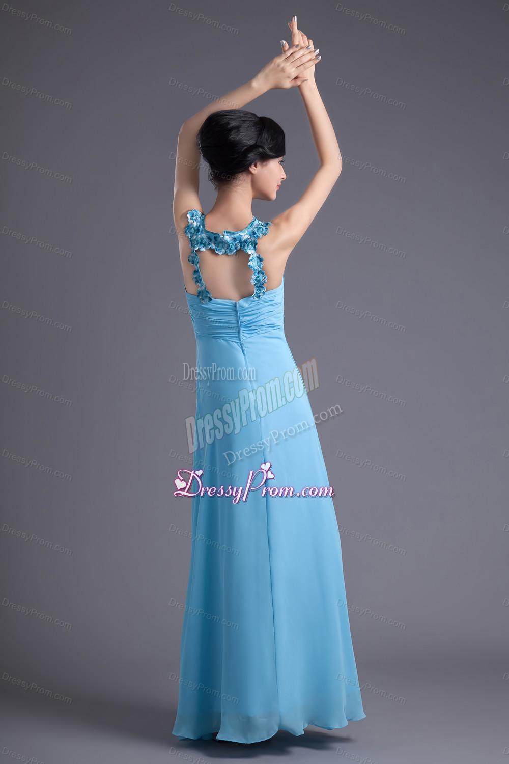 Empire Halter Top Floor-length Beading Aqua blue Prom Dress