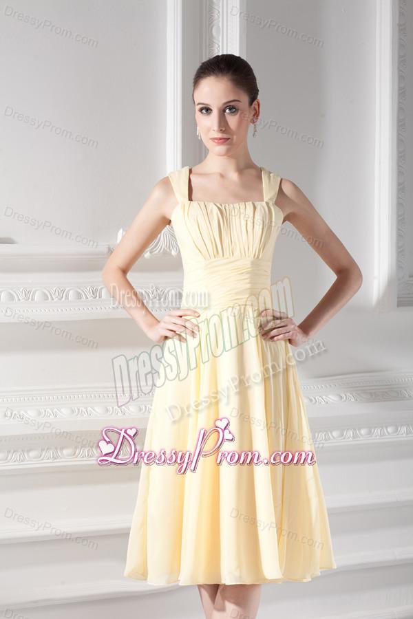 Empire Light Yellow Knee-length Short Prom Dress with Ruching