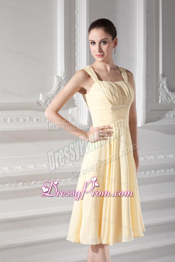 Empire Light Yellow Knee-length Short Prom Dress with Ruching