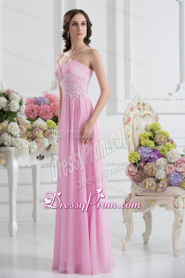 Empire Sweetheart Appliques Prom Dress in Baby Pink