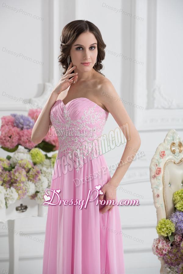 Empire Sweetheart Appliques Prom Dress in Baby Pink
