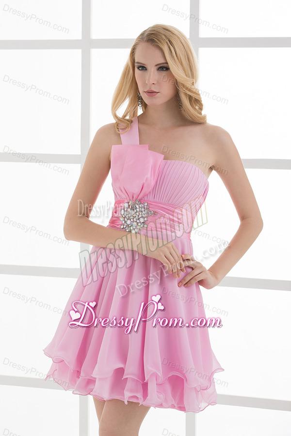 One Shoulder A-line Beading and Ruching Chiffon Prom Dress