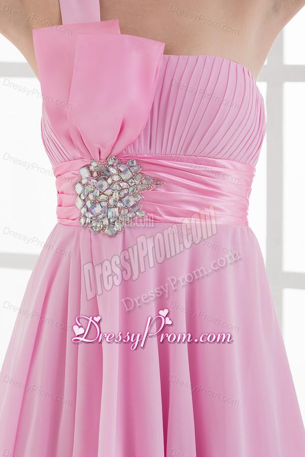 One Shoulder A-line Beading and Ruching Chiffon Prom Dress