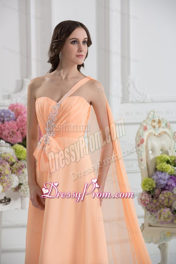 One Shoulder Empire Prom Dress with Watteau Train with Orange