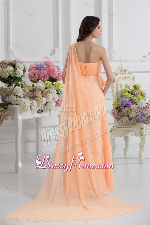 One Shoulder Empire Prom Dress with Watteau Train with Orange