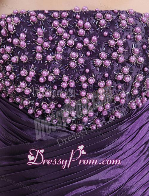 Strapless Floor-length Beading Taffeta Eggplant Purple Prom Dress