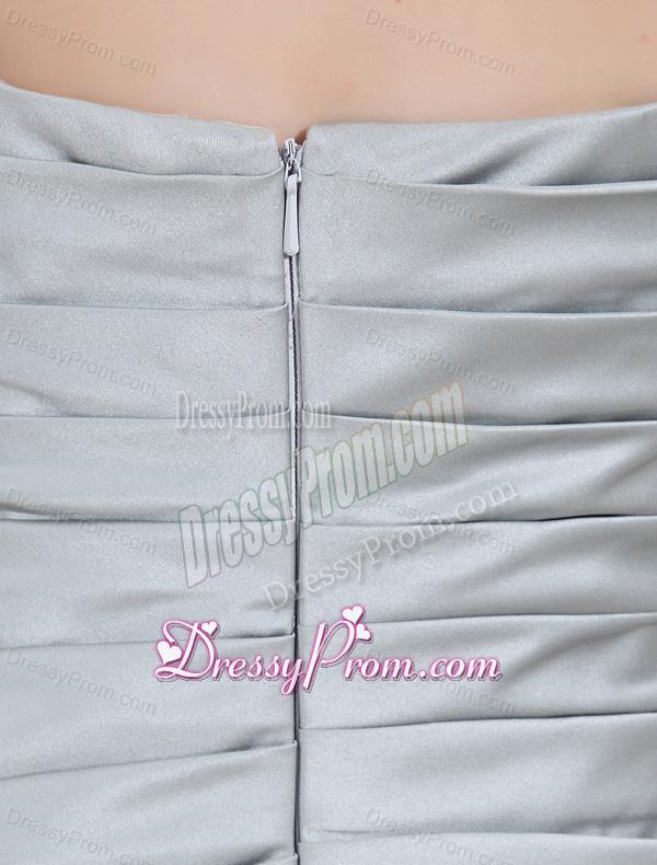 Sweetheart Mini-length Ruching and Appliques Grey Prom Dress