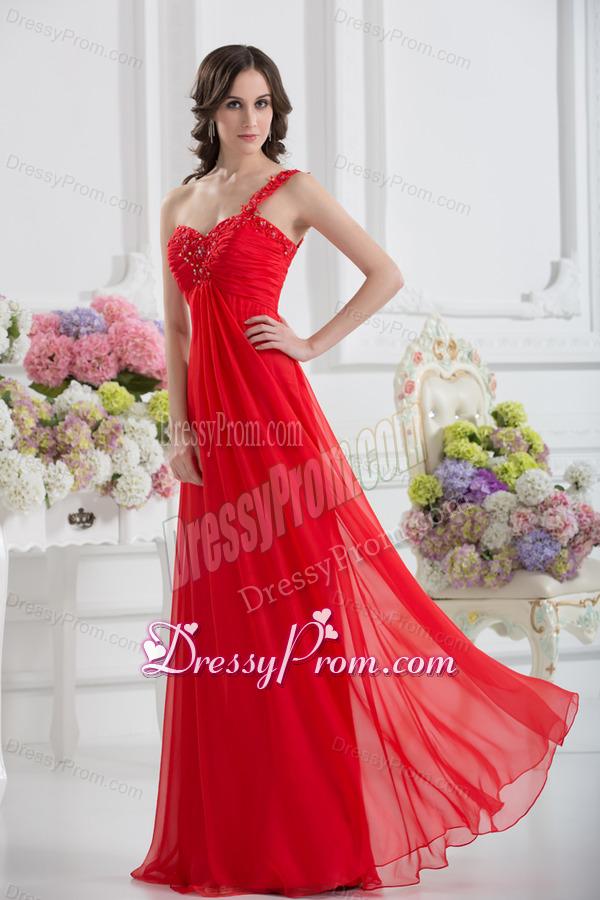 Sweetheart One Shoulder Empire Beading Red Prom Dress