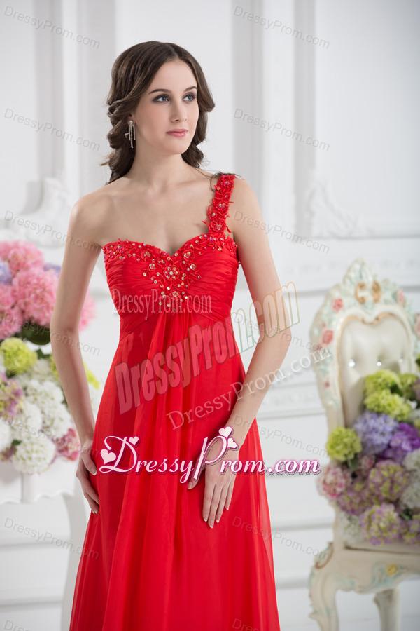 Sweetheart One Shoulder Empire Beading Red Prom Dress