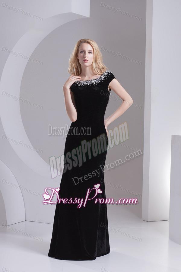 Empire Cap Sleeves Scoop Beading Floor-length Prom Dress