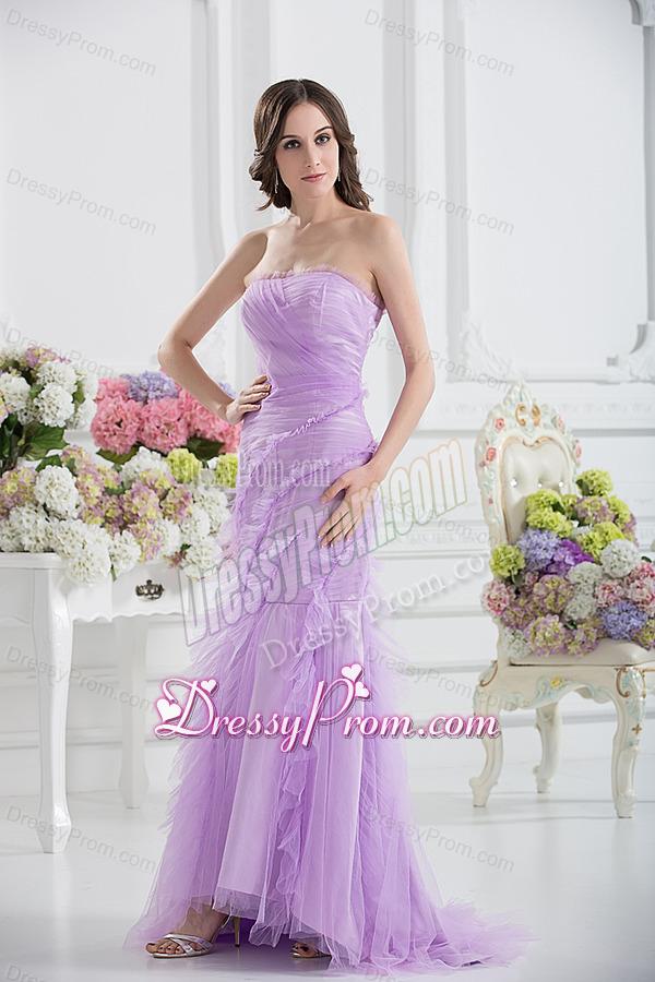 Mermaid Strapless Prom Dress in Lavender with Ruffles