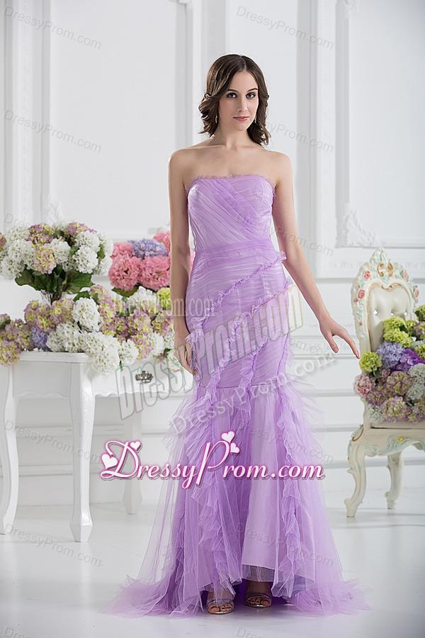 Mermaid Strapless Prom Dress in Lavender with Ruffles