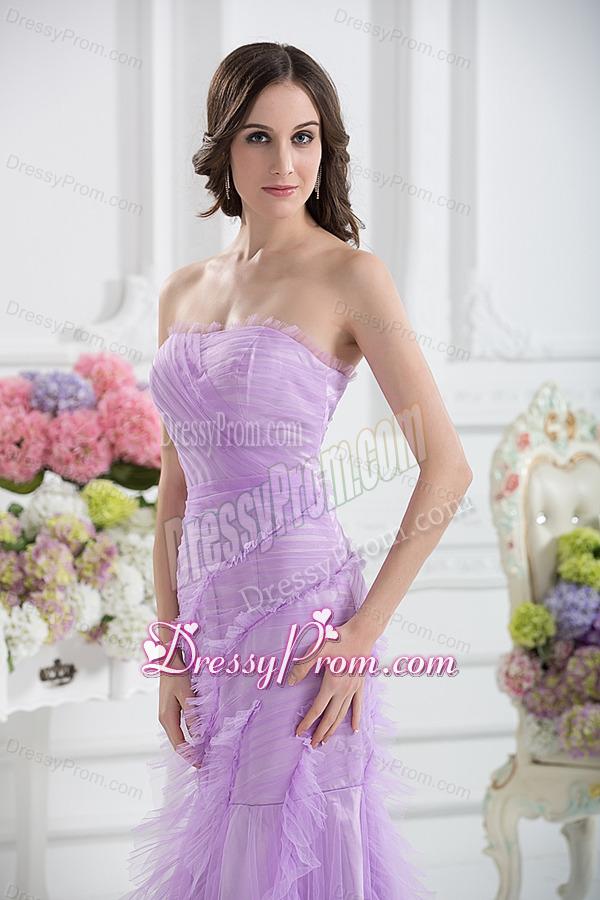 Mermaid Strapless Prom Dress in Lavender with Ruffles