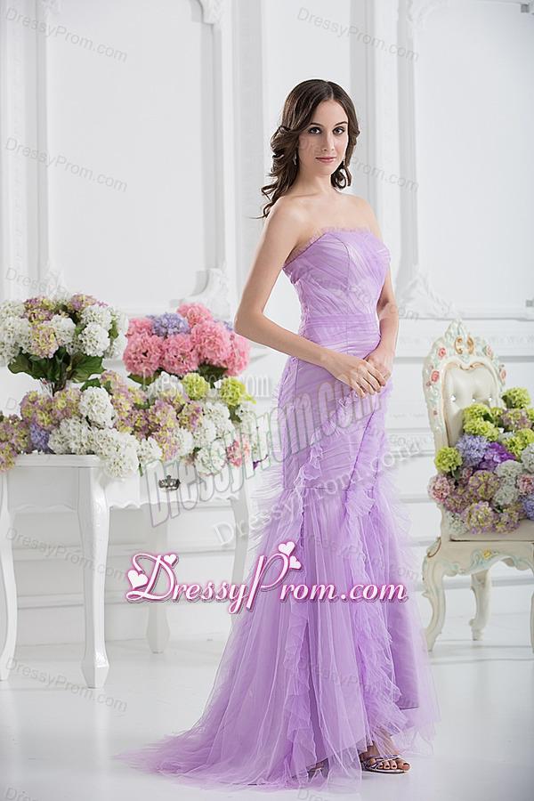 Mermaid Strapless Prom Dress in Lavender with Ruffles