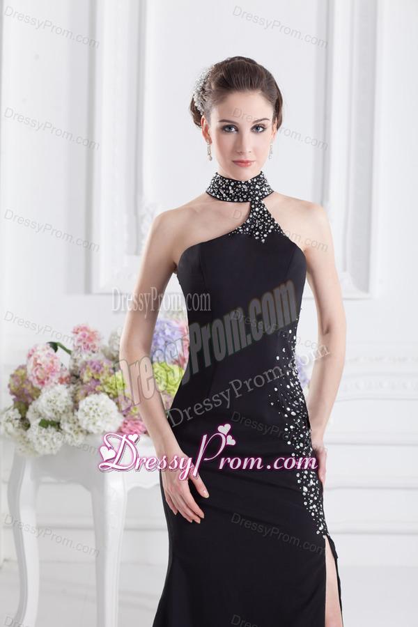 2014 Black Halter Top Empire Prom Dress with Beading