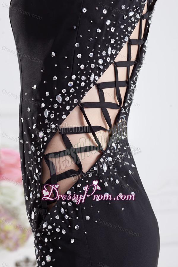 2014 Black Halter Top Empire Prom Dress with Beading