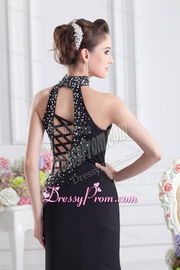 2014 Black Halter Top Empire Prom Dress with Beading