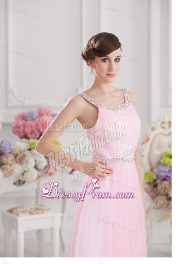 Baby Pink Straps Empire Tulle with Beading Prom Dress