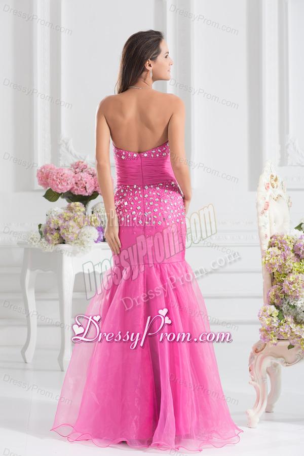 Mermaid Sweetheart Beading Floor-length Organza Hot Pink Prom Dress