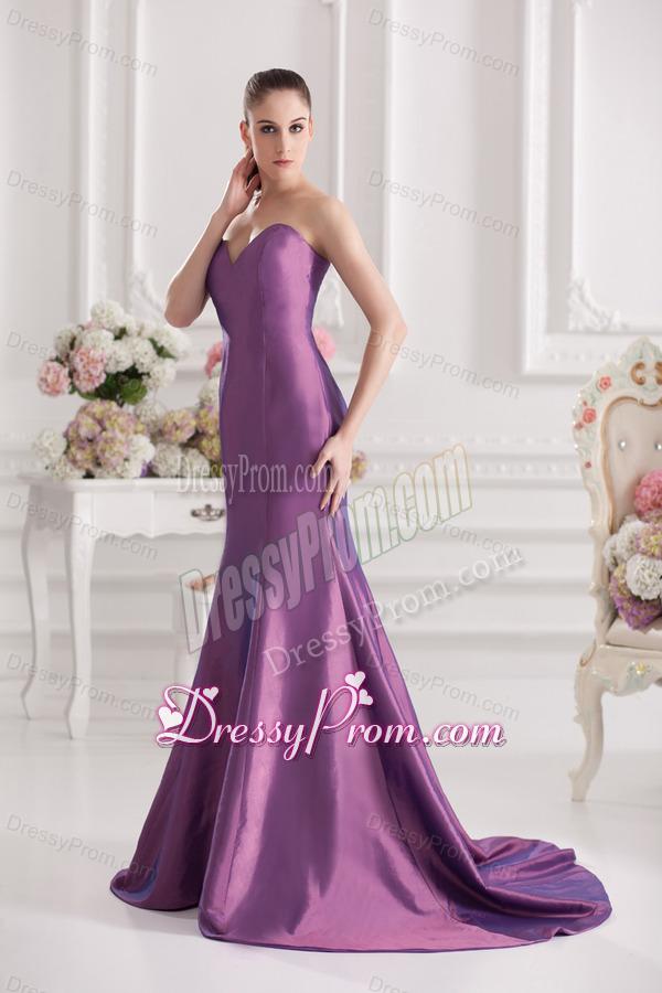 Mermaid Sweetheart Court Train Ruching Purple Prom Dress