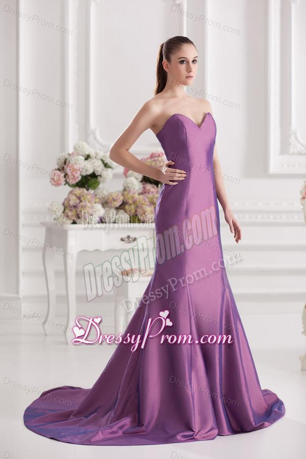Mermaid Sweetheart Court Train Ruching Purple Prom Dress